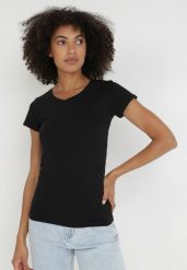 Czarny T-shirt Nysalphia. Czarne t-shirty damskie Born2be, l, bez wzorów, z bawełny, klasyczne, bez kołnierzyka, bez ramiączek. Za 29.99 zł.