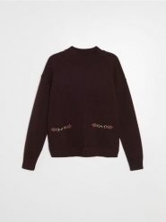 Sweter oversize z wiskozą - brązowy. Brązowe swetry nierozpinane damskie Sinsay, l, bez wzorów, z wiskozy, bez kołnierzyka, bez ramiączek. Za 59.99 zł.