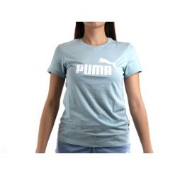 Koszulka treningowa damska Puma ESS Logo Tee. Niebieskie koszulki sportowe damskie Puma, bez wzorów, bez ramiączek, na fitness i siłownię. Za 79.99 zł.