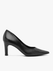 Czarne eleganckie czółenka na obcasie. Czarne czółenka damskie Ryłko, bez wzorów, ze skóry, eleganckie, bez obcasa, na obcasie, bez zapięcia. Za 379.99 zł.
