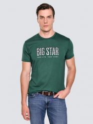 Koszulka męska z logo BIG STAR zielona Melsar 304. Zielone t-shirty męskie BIG STAR, l, bez wzorów, z dzianiny, bez kołnierzyka, bez ramiączek. Za 99.99 zł.
