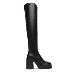 Kozaki DeeZee. Czarne kozaki damskie DeeZee, bez wzorów, bez obcasa, na słupku, bez zapięcia. Za 249.99 zł.