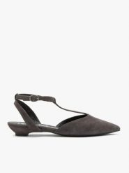 Ciemnobrązowe baleriny bez pięty T-bar. Brązowe balerinki damskie Ryłko, bez wzorów, z gumy, eleganckie, bez obcasa, na płaskiej podeszwie, bez zapięcia. Za 399.99 zł.