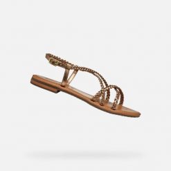 Sandały GEOX D SOZY S Brąz. Brązowe sandały damskie Geox, bez wzorów, ze skóry, bez obcasa, bez zapięcia. Za 262.99 zł.