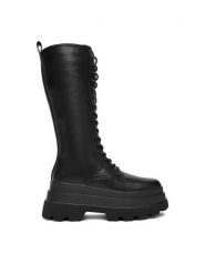 DeeZee Kozaki 2163-2 Czarny. Czarne kozaki damskie DeeZee, bez wzorów, z materiału, bez obcasa, na płaskiej podeszwie, bez zapięcia. Za 269.99 zł.