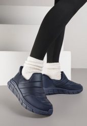 Granatowe Sneakersy Śniegowce na Platformie z Tłoczeniem i Pikowaną Cholewką Vermina. Niebieskie śniegowce damskie Renee, z dresówki, bez zapięcia. Za 49.99 zł.