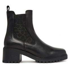Botki Tamaris. Czarne botki damskie Tamaris, bez wzorów, bez obcasa, na słupku, bez zapięcia. Za 469.99 zł.