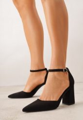 Czarne Czółenka z Imitacji Zamszu na Słupku z Noskiem w Szpic Violetto. Czarne czółenka damskie Born2be, bez wzorów, z jeansu, biznesowe, bez obcasa, na słupku, bez zapięcia. Za 89.99 zł.