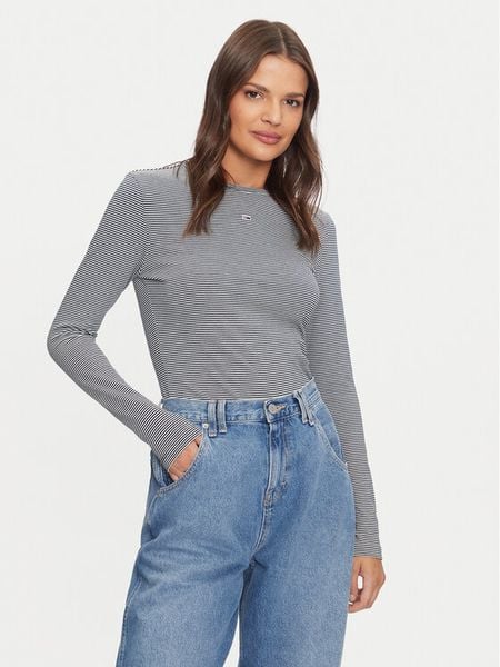 Tommy Jeans Bluzka Essential DW0DW19043 Granatowy Slim Fit. Niebieskie bluzki damskie Tommy Jeans, s, bez wzorów, z bawełny, bez kołnierzyka, bez ramiączek. Za 149.99 zł.