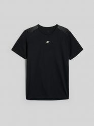 4F Koszulka treningowa szybkoschnąca męska M. Czarne t-shirty męskie 4F, m, bez wzorów, z włókna, bez kołnierzyka, bez ramiączek. Za 129.99 zł.
