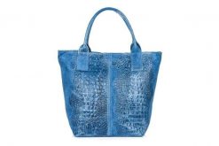 Shopper bag skórzany niebieski croco L94. Niebieskie shopperki damskie z aplikacjami, z materiału, małe, zamszowe, bez dodatków. Za 230.99 zł.