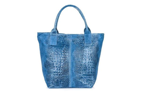 Shopper bag skórzany niebieski croco L94. Niebieskie shopperki damskie z aplikacjami, z materiału, małe, zamszowe, bez dodatków. Za 209.90 zł.