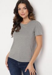 Ciemnoszary Gładki T-shirt z Krótkim Rękawem Elldora. Szare t-shirty damskie Born2be, l, bez wzorów, z bawełny, bez kołnierzyka, bez ramiączek. Za 19.99 zł.