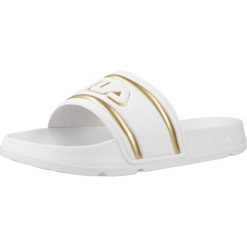 Klapki Fila Model Morro Bay Logo Kolor Biały. Białe klapki damskie Fila, bez wzorów, z materiału, sportowe, bez obcasa, bez zapięcia. Za 225.00 zł.