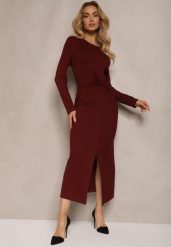 Bordowa Sukienka z Ozdobnym Wycięciem i Wiązaniem Zeiini. Czerwone sukienki damskie Renee, na co dzień, m, bez wzorów, eleganckie, bez kołnierzyka, bez ramiączek, maxi, proste. Za 149.99 zł.