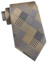 Krawat Męski - Angelo di Monti - Złoto i Niebieski, Kwadraty. Żółte krawaty i muchy Angelo di Monti, bez wzorów, z tkaniny, eleganckie. Za 45.00 zł.