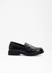 Loafersy ze sprzączką. Czarne balerinki damskie bonprix, bez wzorów, eleganckie, bez obcasa, bez zapięcia. Za 79.99 zł.
