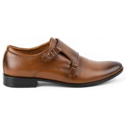 Lukas Skórzane buty wizytowe Monki 287LU jasno brązowe. Brązowe buty wizytowe męskie bez wzorów, z jeansu, bez obcasa, bez zapięcia. Za 367.89 zł.