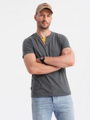 T-shirt męski z okrągłym rozpinanym dekoltem henley – grafitowy V6 OM-TSCT-0155 - XXL. Szare t-shirty męskie Ombre Clothing, l, bez wzorów, z bawełny, bez kołnierzyka, bez ramiączek. Za 65.99 zł.
