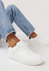Biało-Czarne Sneakersy na Grubej Podeszwie z Ekoskóry z Przeszyciami Geriada. Białe obuwie sportowe damskie Born2be, bez wzorów, bez zapięcia. Za 69.99 zł.