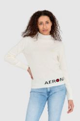 AERONAUTICA MILITARE Kremowy sweter damski z domieszką kaszmiru. Brązowe swetry nierozpinane damskie Aeronautica Militare, s, bez wzorów, z kaszmiru, bez kołnierzyka, bez ramiączek. W wyprzedaży za 459.99 zł.