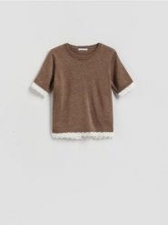 Sweter z dodatkiem wełny - brązowy. Brązowe swetry nierozpinane damskie Reserved, l, bez wzorów, z dzianiny, bez kołnierzyka, bez ramiączek. Za 119.99 zł.