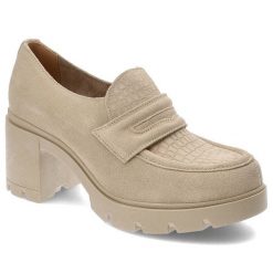 Beżowe Półbuty Lemar Wygodne Skórzane Buty. Brązowe półbuty damskie Lemar, bez wzorów, biznesowe, bez obcasa, na obcasie, bez zapięcia. Za 280.99 zł.