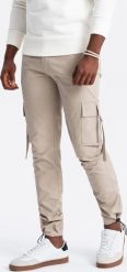 Ombre Męskie spodnie cargo STRAIGHT LEG z paskami na kieszeniach piaskowe V2 OM-PACG-0197 XL. Spodnie sportowe męskie Ombre, m, bez wzorów. Za 219.99 zł.