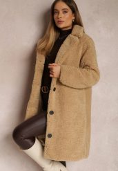 Beżowy Płaszcz Futrzany Teddy Karli. Brązowe płaszcze damskie Renee, l, bez wzorów, z futra, bez kołnierzyka, bez kaptura. Za 289.99 zł.