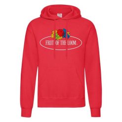 Damska Bluza Z Kapturem Z Nadrukiem Klasycznego Logo W Stylu Vintage. Czerwone bluzy damskie fruit of the loom, m, bez wzorów, z bawełny, klasyczne, bez ramiączek, z kapturem. Za 103.99 zł.