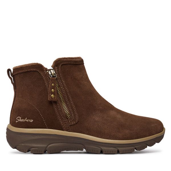 Botki Skechers. Brązowe botki damskie Skechers, bez wzorów, bez obcasa, na płaskiej podeszwie, bez zapięcia. Za 399.99 zł.