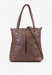 Brązowa Prostokątna Torebka Shopper z Ozdobnym Suwakiem Nevaniaea. Brązowe shopperki damskie Born2be, bez wzorów, z jeansu, bez dodatków. Za 99.99 zł.