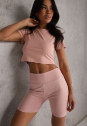 Różowe Szorty Kolarki High Waist Marerila. Czerwone szorty damskie Renee, bez wzorów, sportowe, z podwyższonym stanem. Za 39.99 zł.