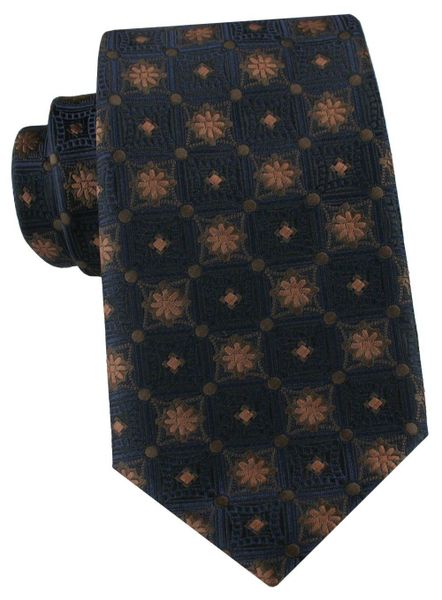 Granatowy Krawat z Brązowym, Regularnym Wzorem - Alties. Brązowe krawaty i muchy Alties, bez wzorów, z tkaniny, eleganckie. Za 55.00 zł.