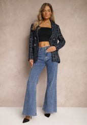Granatowe Jeansy z Bawełny o Kroju Dzwonów High Waist Navilis. Niebieskie jeansy damskie Renee, bez wzorów, z bawełny, eleganckie, z podwyższonym stanem. Za 109.99 zł.