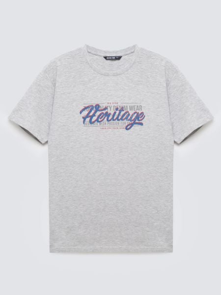 Koszulka męska z nadrukiem szara Keren 902. Szare t-shirty męskie BIG STAR, l, bez wzorów, z bawełny, bez kołnierzyka, bez ramiączek. Za 99.99 zł.