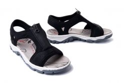 RIEKER 68864-00 black, sandały damskie. Czarne sandały damskie Rieker, bez wzorów, bez obcasa, bez zapięcia. Za 202.93 zł.