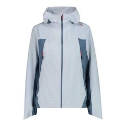 Damska 2-warstwowa kurtka wodoodporna CMP Unlimitech. Niebieskie kurtki sportowe damskie CMP, bez wzorów, z materiału, bez ramiączek, z kapturem, trekkingowe. Za 438.42 zł.
