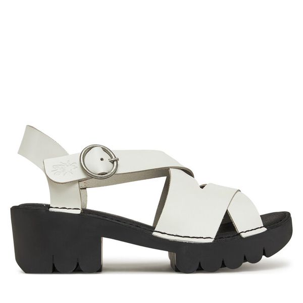 Sandały Fly London. Białe sandały damskie Fly London, bez wzorów, bez obcasa, na słupku, bez zapięcia. Za 379.99 zł.