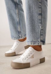 Biało-Beżowe Trampki VICES na Grubej Podeszwie z Tłoczeniami z Trójkątną Aplikacją Bolirea. Białe trampki i tenisówki damskie Born2be, z aplikacjami, z materiału, bez zapięcia. Za 69.99 zł.