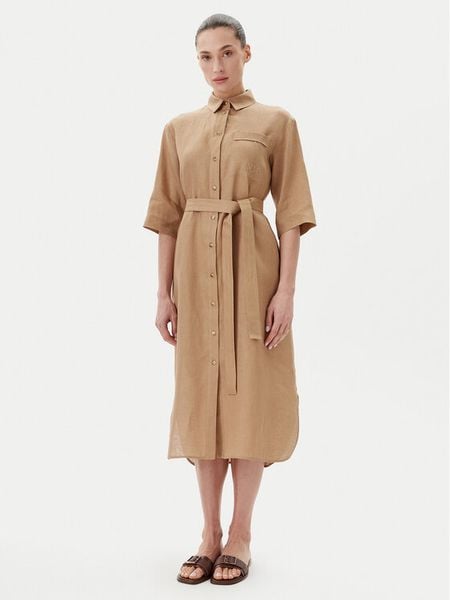 Max Mara Leisure Sukienka koszulowa Salute 2516221028 Brązowy Regular Fit. Brązowe sukienki damskie Max Mara Leisure, bez wzorów, ze lnu, bez kołnierzyka, bez ramiączek, koszulowe. Za 739.99 zł.