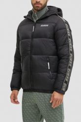 GUESS Czarna kurtka męska Arlo Padded Jacket. Czarne kurtki męskie Guess, l, z aplikacjami, z poliamidu, bez kaptura. W wyprzedaży za 389.99 zł.