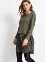 Sweter z wstawką w optyce spódnicy. Czarne sukienki damskie bonprix, bez wzorów, z materiału, bez kołnierzyka, bez ramiączek. Za 119.99 zł.