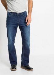 Dżinsy ze stretchem, regular fit, o kroju bootcut. Niebieskie jeansy męskie bonprix, z jeansu. Za 149.99 zł.