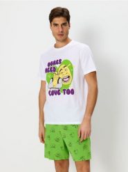 Piżama dwuczęściowa Shrek - biały. Białe piżamy męskie Sinsay, l, bez wzorów, bez kołnierzyka, bez ramiączek, krótkie. Za 49.99 zł.