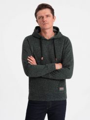Bluza męska nierozpinana kangurka z kapturem - oliwkowy melanż V3 OM-SSNZ-0147 - XXL. Zielone bluzy męskie Ombre Clothing, l, bez wzorów, z kapturem. W wyprzedaży za 59.99 zł.