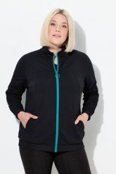 Damskie Bluza dresowa rękawy marszczone kaptur 2-kierunkowy zamek błyskawiczny. Czarne bluzy damskie Ulla Popken, m, bez wzorów, z dresówki, bez ramiączek, z kapturem. Za 349.99 zł.
