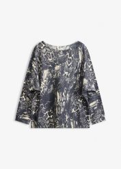 Sweter we wzór skóry węża z rękawami typu nietoperz. Szare swetry nierozpinane damskie bonprix, bez wzorów, ze skóry, eleganckie, bez kołnierzyka, bez ramiączek. Za 139.99 zł.