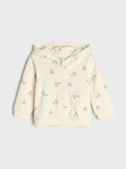Rozpinana bluza z kapturem z motywem misiów - kremowy. Białe bluzy damskie Sinsay, l, bez wzorów, sportowe, bez ramiączek, z kapturem. Za 19.99 zł.