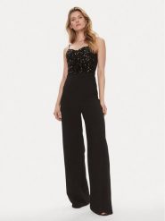 Kontatto Kombinezon BO344 Czarny Wide Leg. Czarne sukienki damskie Kontatto, xs, bez wzorów, z syntetyku, bez kołnierzyka, bez ramiączek. Za 419.99 zł.